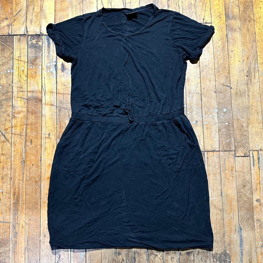 32 Degrees Cool T Shirt Dress Womens XL Black Solid Cool Soft Lux Ruched Waist